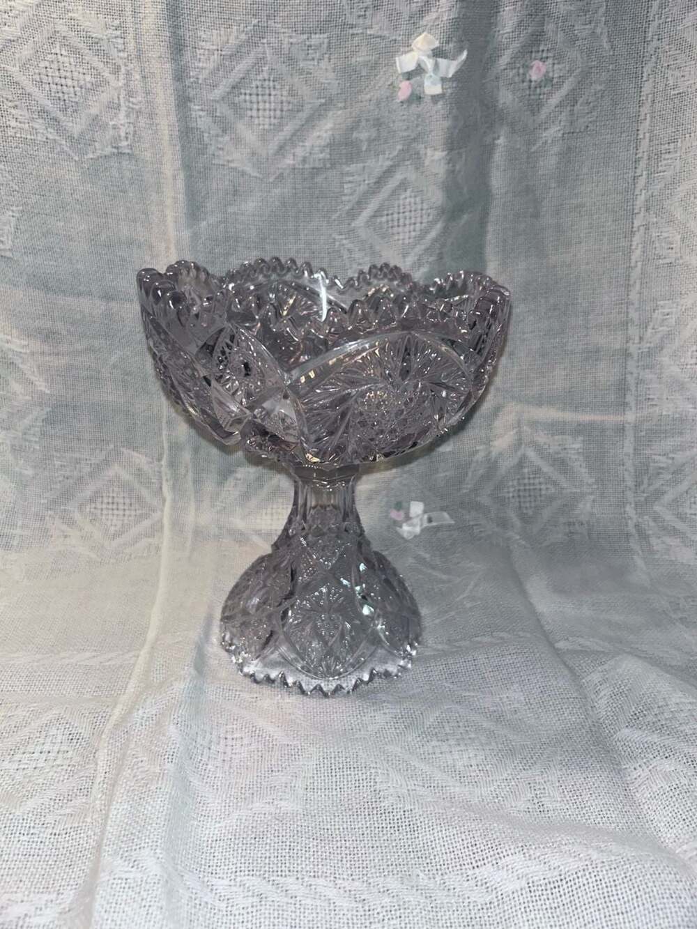 Vintage Nucut Glass Raised Candy Dish